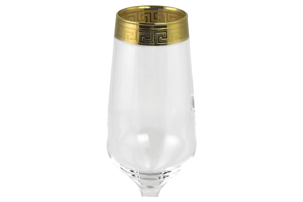 Flute Glass with Greek Key Design, 6 Piece Q212