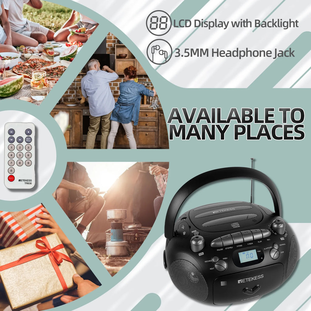 CD and Cassette Player Combo, Portable Boombox with AM FM Radio and MP3 Support L736088