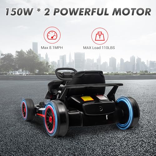 Electric Drift Kart for Kids with Adjustable Seat, LED Lights, 8.1 MPH W755255