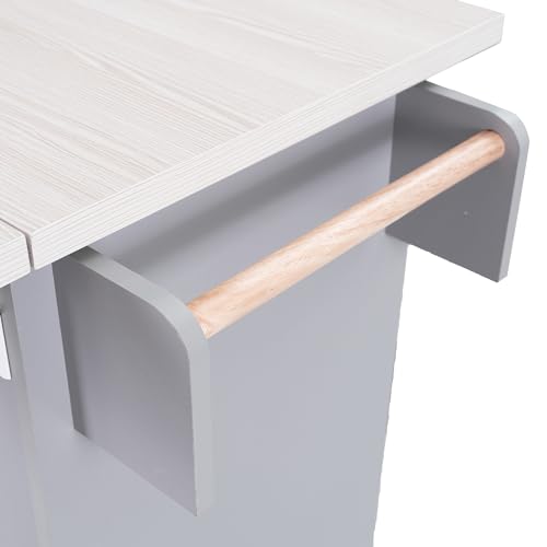 Farmhouse Kitchen Island with Drop Leaf, Barn Door and Power Outlet C3058