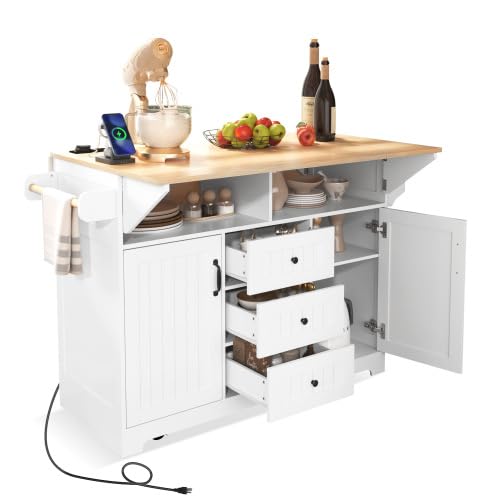 Foldable Kitchen Storage Island Cart with Drop Leaf Extensions and Wheels C5218