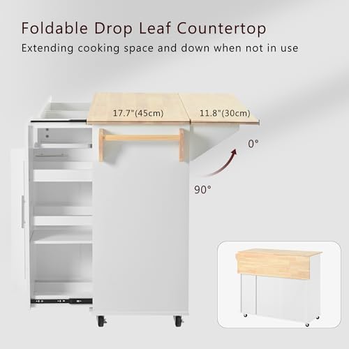 Large Kitchen Island with Drop Leaf, Rolling Cart, Power Outlet and Storage A3211