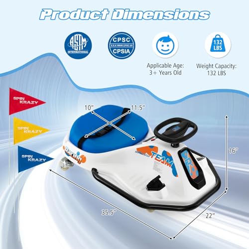 Electric Drifting Go Kart for Kids, 24V Ride On Drift Car with 360° Spin K189