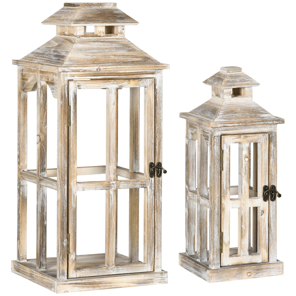 HOMCOM 2 Pack 28"/20" Large Rustic Wooden Lantern Decorative, Indoor/Outdoor Lantern for Home DÃ©cor (No Glass), Natural