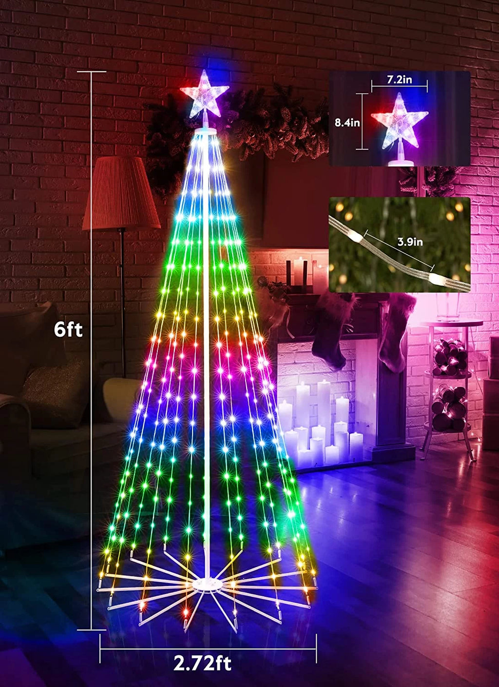 Smart Christmas Cone Tree LED Light, 6ft 265 LED Music Sync with Remote APP D332