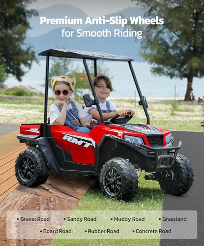24V Ride on Car 2 Seater with Sun Shade, Dump Bed, 4WD, Pink S782676