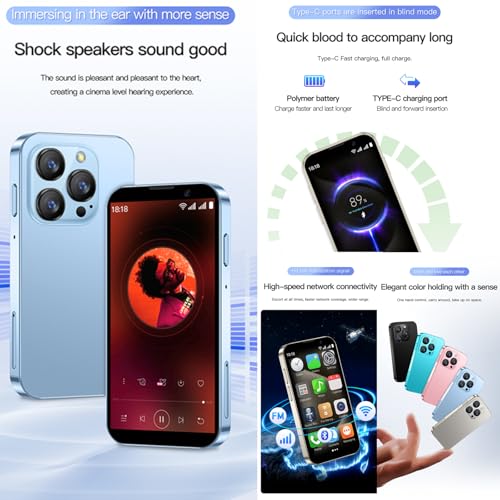 3G Mini Smartphone 3.0 Inch WiFi GPS Quad Core Android 8.1 Slim Body HD Camera Dual SIM 2GB RAM 16GB ROM Light Blue N593465
