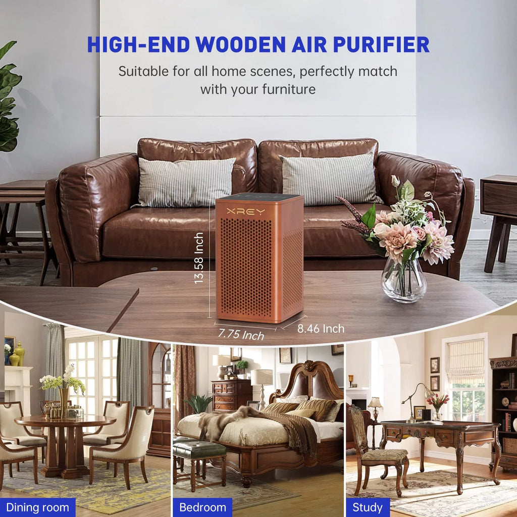 Wooden Air Purifier for Home Large Room, H13 True HEPA Filter, Ultra-Quiet C158625