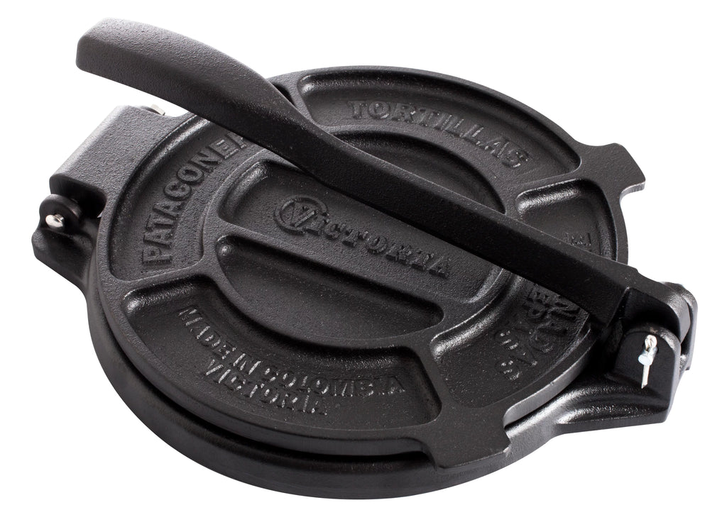 Victoria Cast Iron Tortilla Press 6.5 inch, Tortilla Maker, Flour Tortilla press, Rotis Press, Dough Press, Pataconera Seasoned with Flaxeed Oil, Black