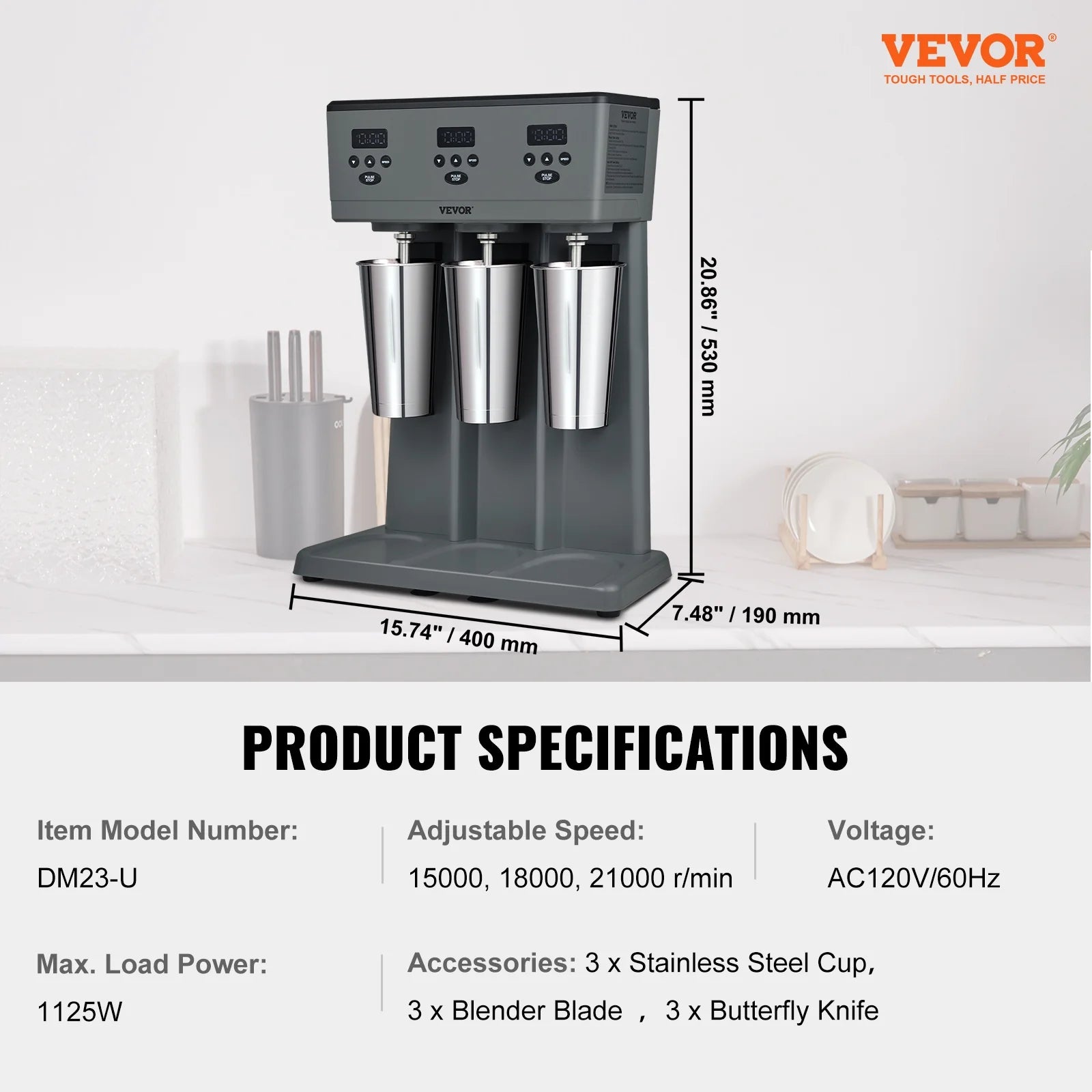 Stainless Steel Electric Milkshake Maker Blender with LED V87059
