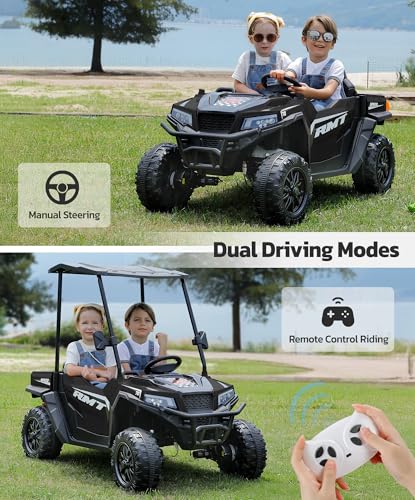 24V Ride on Car 2 Seater with Sun Shade, Dump Bed, 4WD, Pink S782676