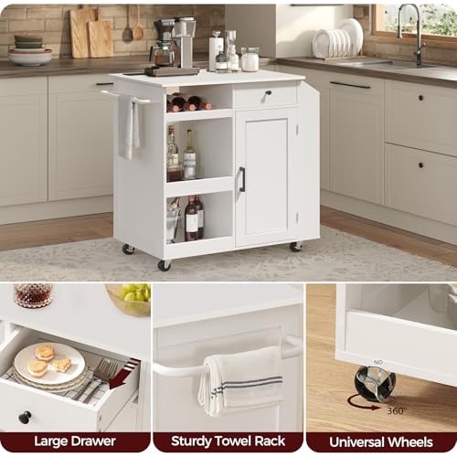 Kitchen Island with Power Outlet and Drawer, Rolling Cart on Wheels R667501