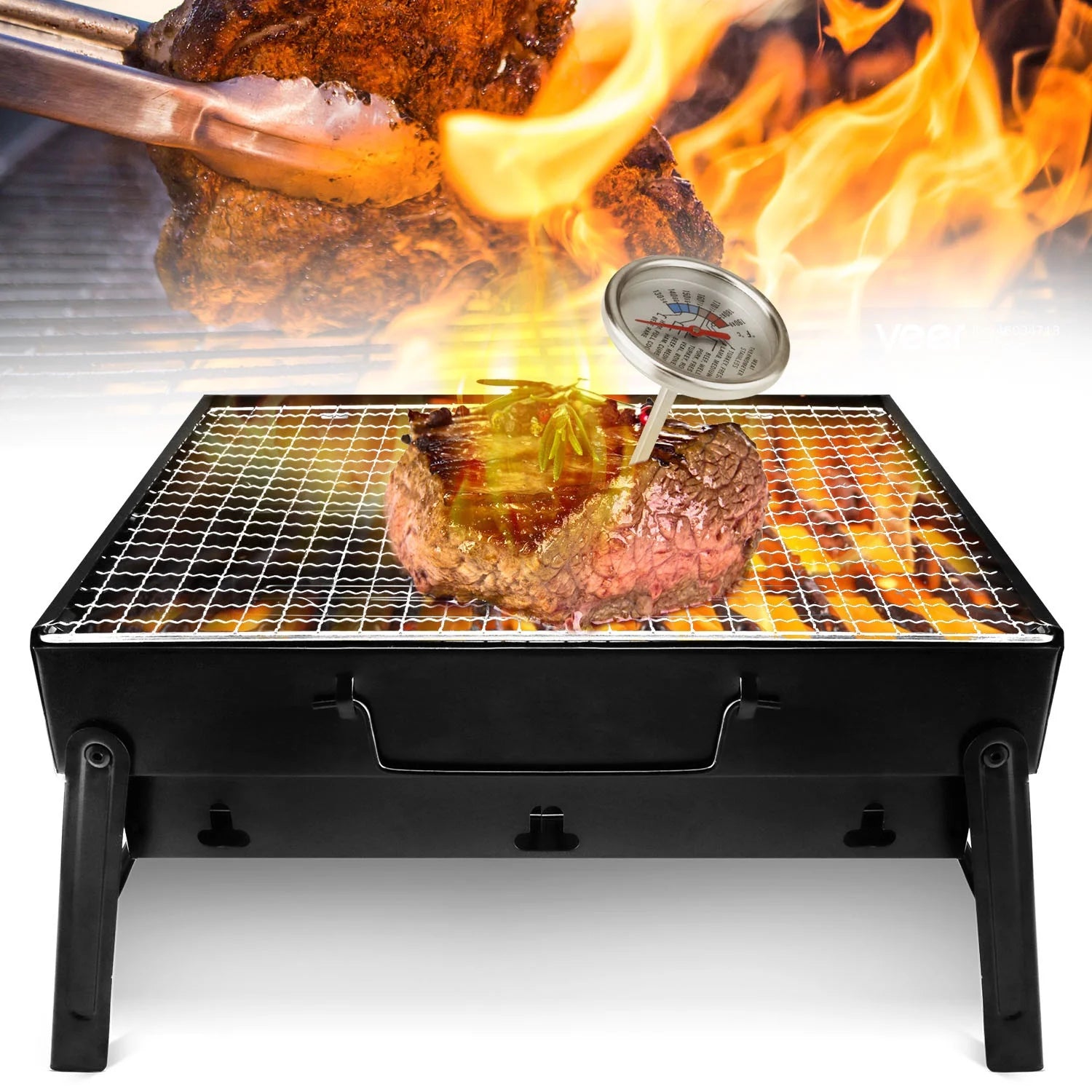 Foldable BBQ Charcoal Grill, Portable Stainless Steel Tabletop Barbecue Y537776