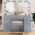 Vanity Desk with Stool, Lighted Mirror, 3 Color Lighting Modes, Dressing Table with Drawers U774924