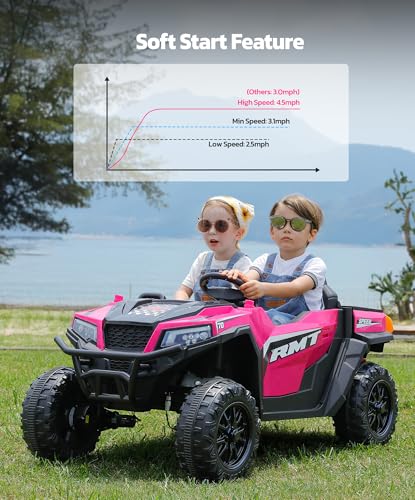 24V Ride on Car 2 Seater with Sun Shade, Dump Bed, 4WD, Pink S782676
