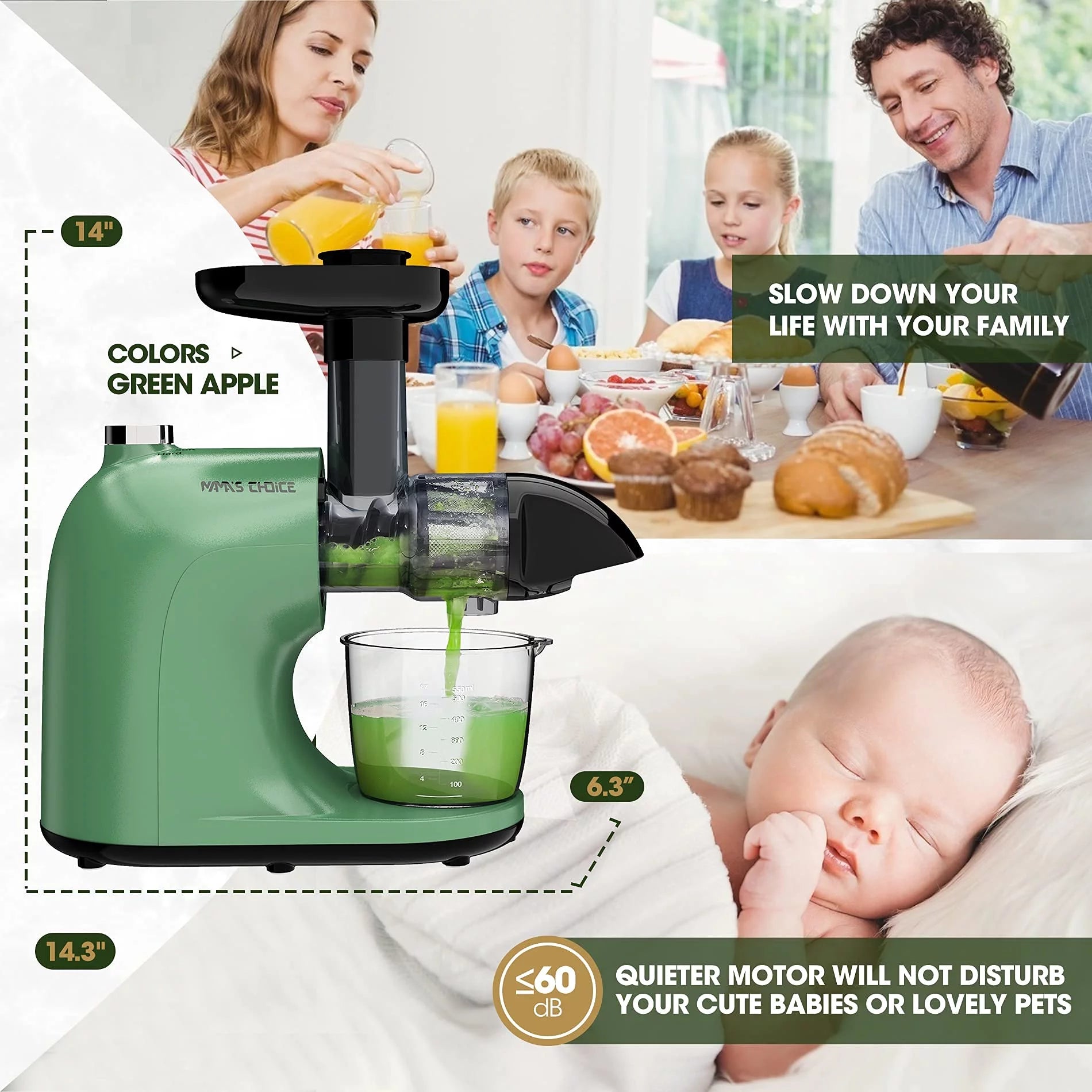 Slow Masticating Juicer for Vegetables and Fruits, Cold Press Extractor I446