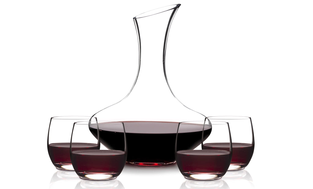 Eternal Living Wine Decanter Carafe Aerator with Stemless Wine Glasses Hand Blown Lead Free Crystal Glass 5 pieces Set