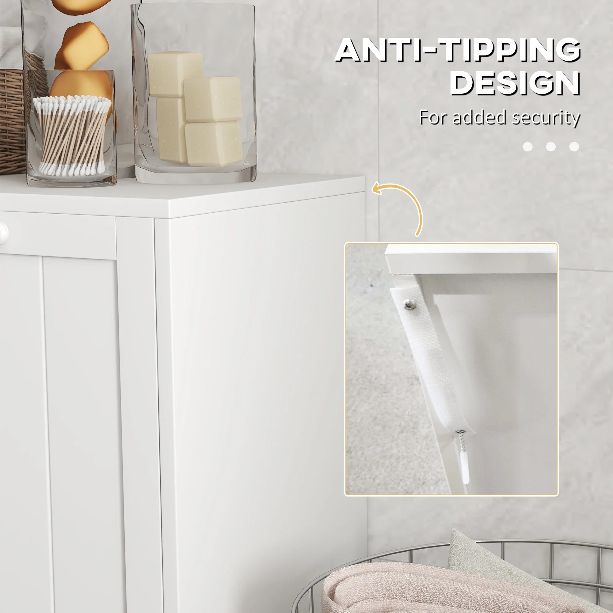 Tilt-out Laundry Storage Cabinet with 2 Hamper Compartments, White K381701