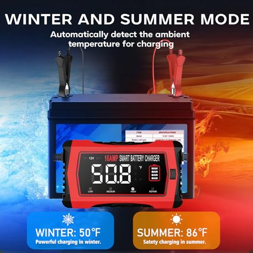 12V 24V 16-Amp Smart Battery Charger for Car Truck Boat Marine D264