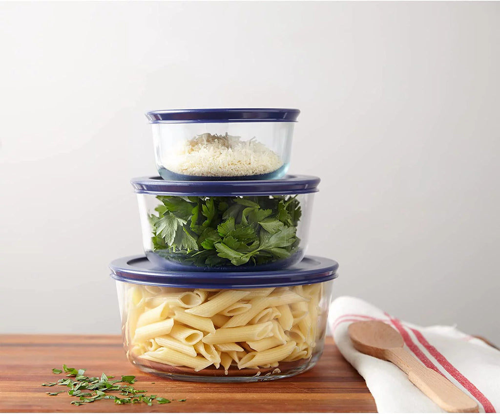 4 Cup Round Storage Dish with Blue Lid, Pack of 4 P88774