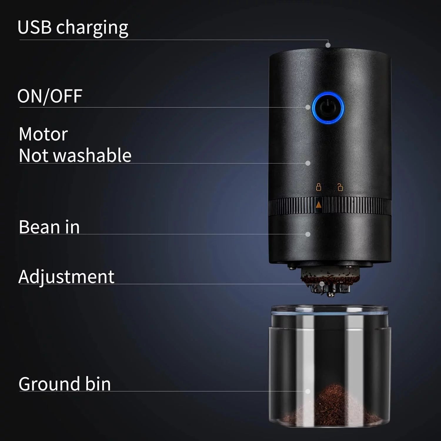 Cordless Electric Burr Coffee Grinder, Portable with Multi Grind Setting, USB H40307