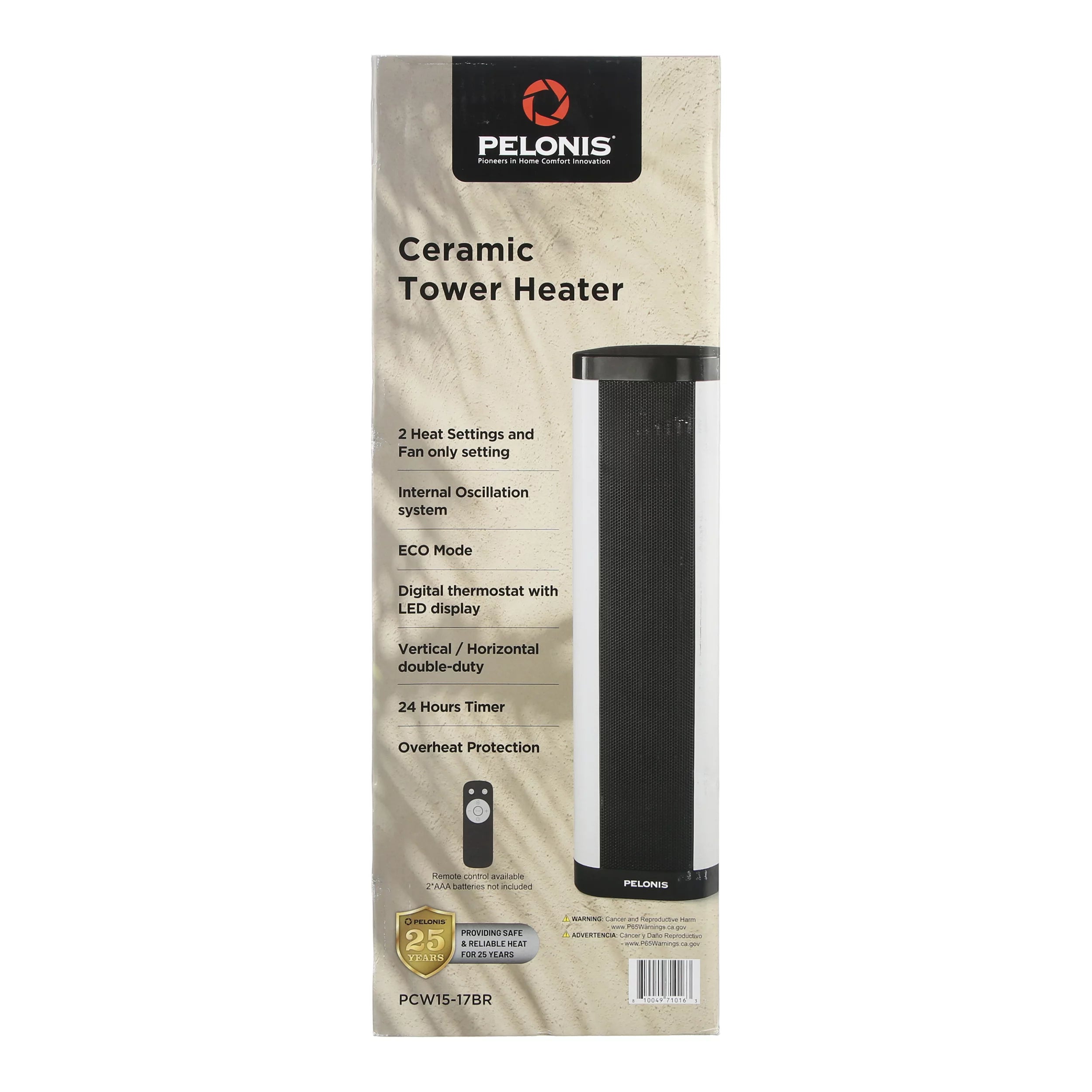 22" 1500W Ceramic Tower Space Heater with Remote, White Y6147