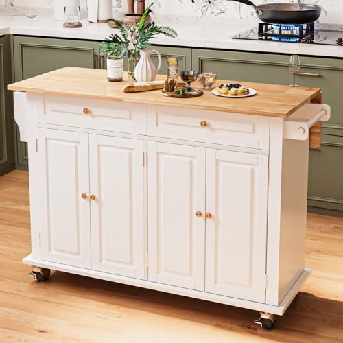 Movable Kitchen Island with Drop Leaf and Power Outlet Y932