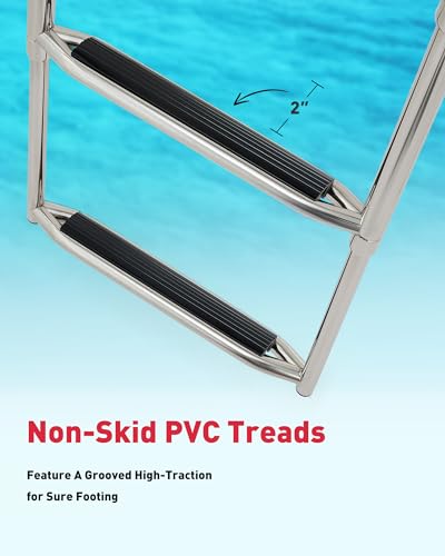 3 Step Telescoping Boat Ladder, Stainless Steel Folding Dock Ladder U8847