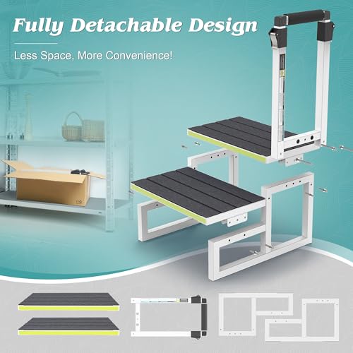 2 Step Stool with Handrail, Anti-Slip Mats, Portable for RV, Camper, Hot Tub R855