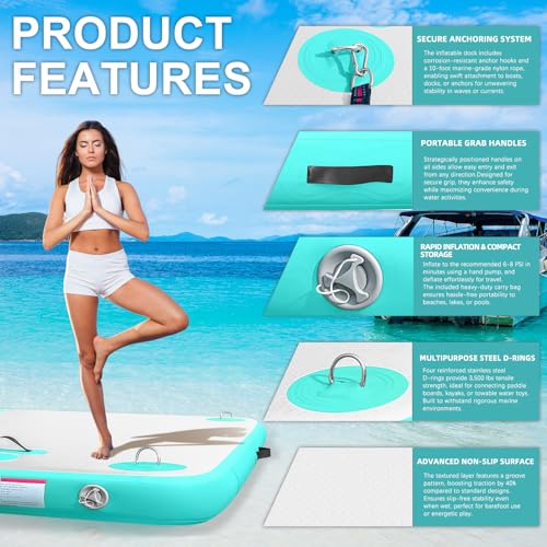 Inflatable Floating Dock Platform with Non-Slip Surface for Pool Beach Ocean B86969
