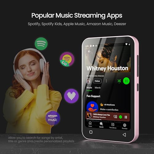 80GB Kids MP3 Player with Bluetooth, Parental Controls, WiFi, 4" Screen (Pink) X22066