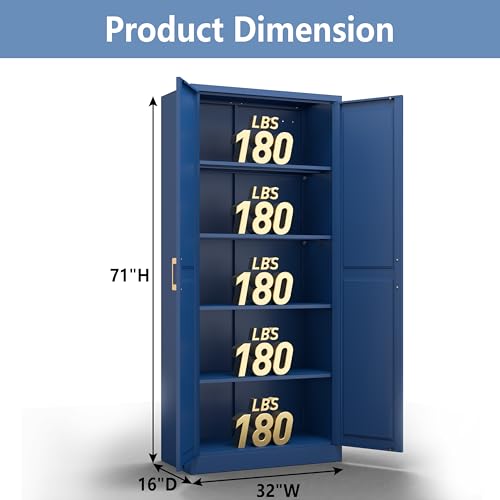 Tall Kitchen Storage Cabinet with Doors and Adjustable Shelves, Black Freestanding Cupboard J20442