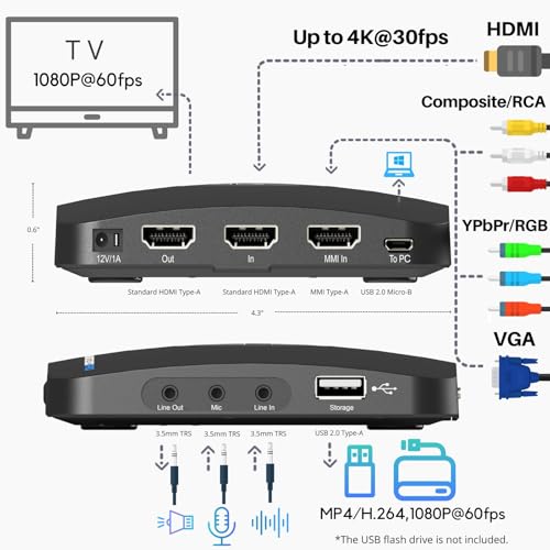 1080p 60fps Video Recorder with HDMI Capture and TV Playback A766522