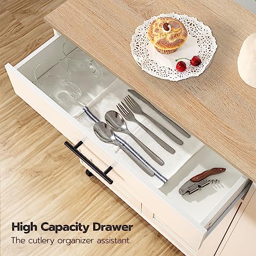 Kitchen Island with Power Outlet, Spice Rack and Drawer, Rolling Cart F495760