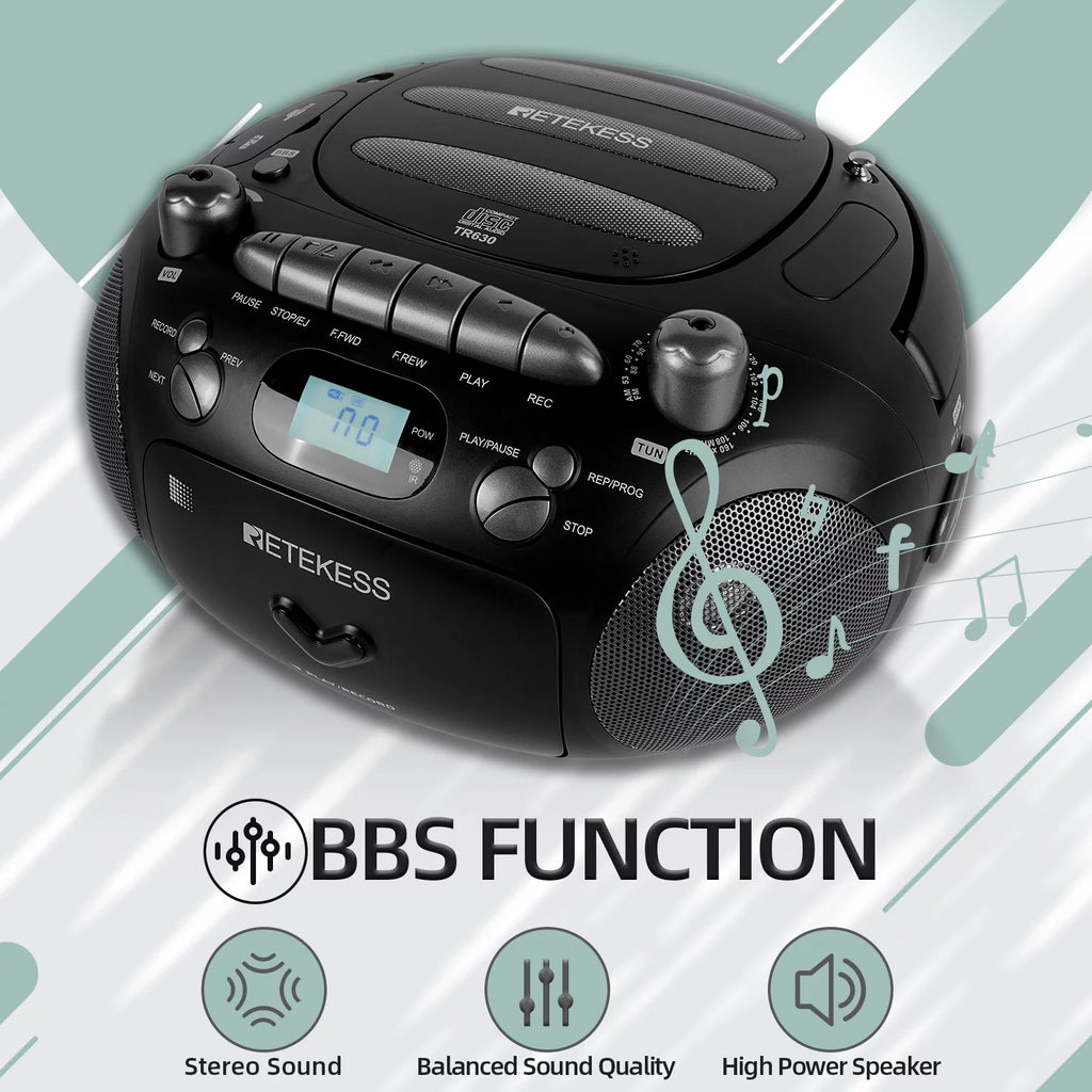 CD and Cassette Player Combo, Portable Boombox with AM FM Radio and MP3 Support L736088