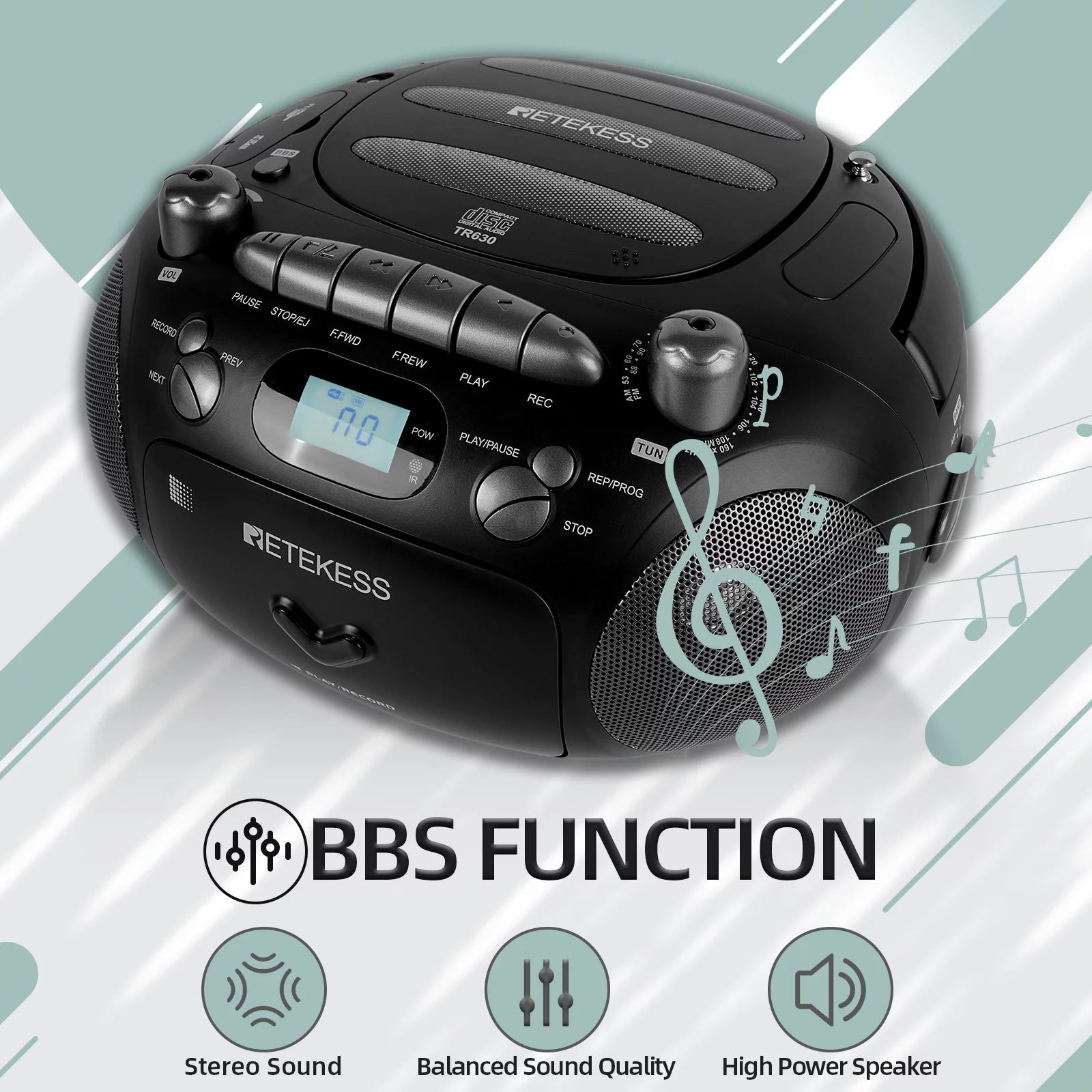 CD and Cassette Player Combo, Portable Boombox with AM FM Radio and MP3 Support L736088