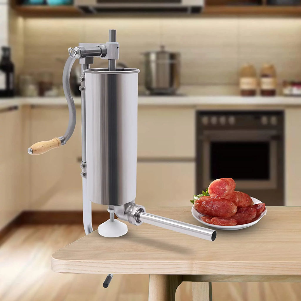 Portable 7lb 3L Manual Sausage Stuffer, 2 Speed Vertical Stainless Steel V304790