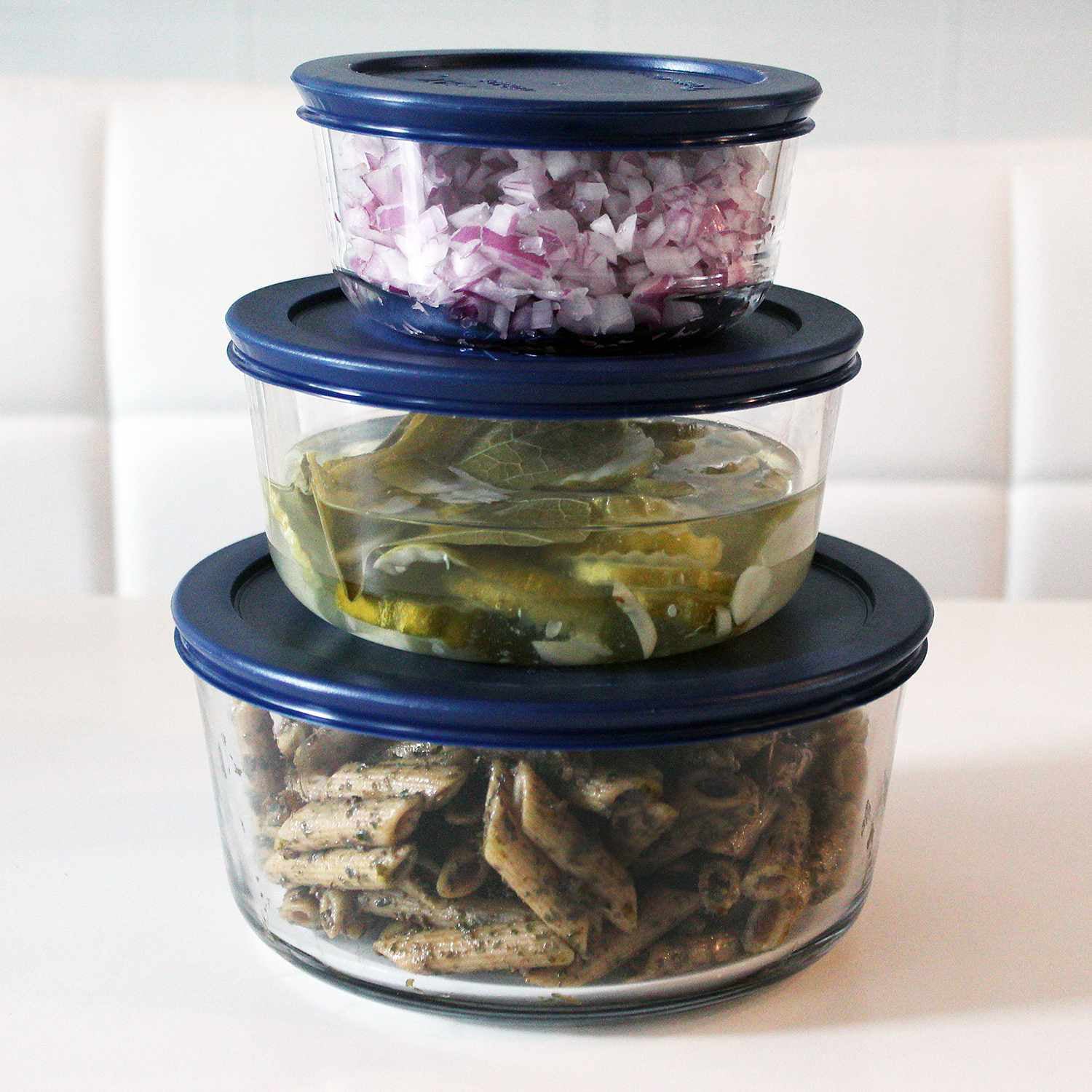 4 Cup Round Storage Dish with Blue Lid, Pack of 4 P88774