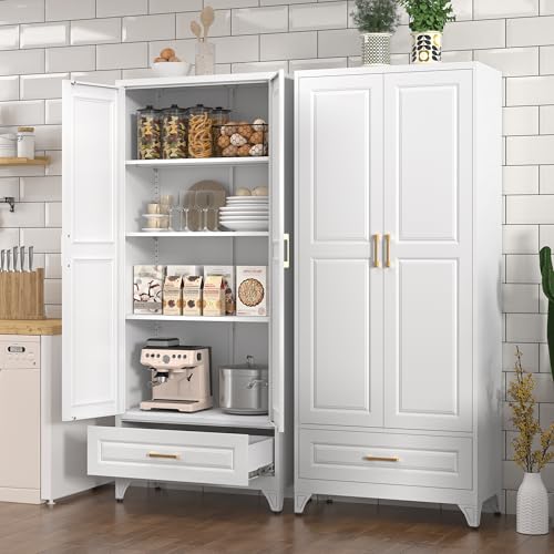 Tall Kitchen Storage Cabinet with Doors and Adjustable Shelves, Black Freestanding Cupboard J20442