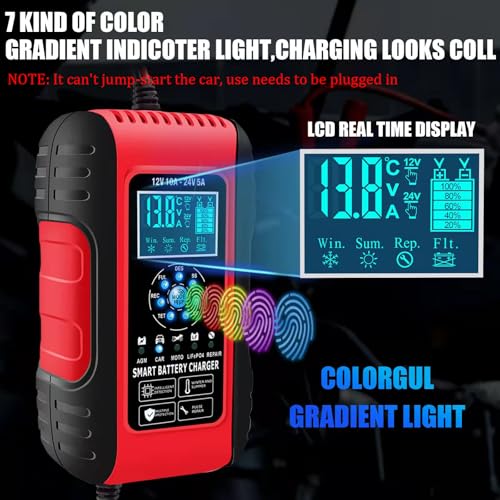 10A LiFePO4 Lead Acid Car Battery Charger 12/24V Trickle Charger Maintainer R68735