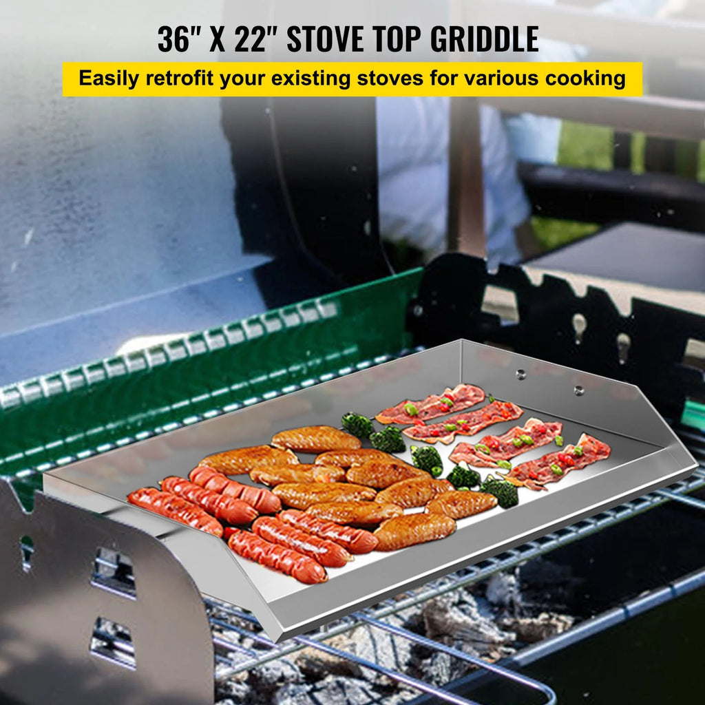 Stainless Steel Flat Top Griddle with Handles and Grease Groove V592