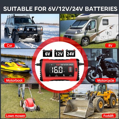 12V 24V 16-Amp Smart Battery Charger for Car Truck Boat Marine D264