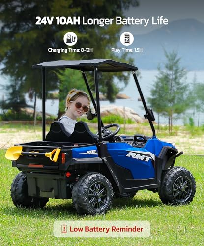 24V Ride on Car 2 Seater with Sun Shade, Dump Bed, 4WD, Pink S782676