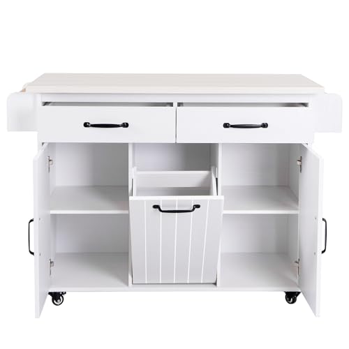 Farmhouse Kitchen Island with Drop Leaf, Barn Door and Power Outlet C3058