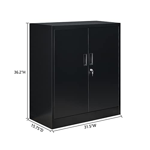 Locking Metal Storage Cabinet with Shelves and Doors, Black I112889