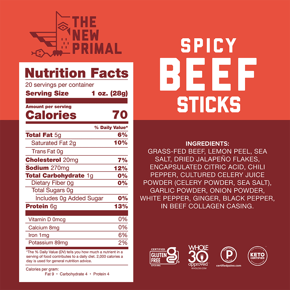 Spicy Beef Meat Sticks, Grass-Fed, Zero Sugar H270