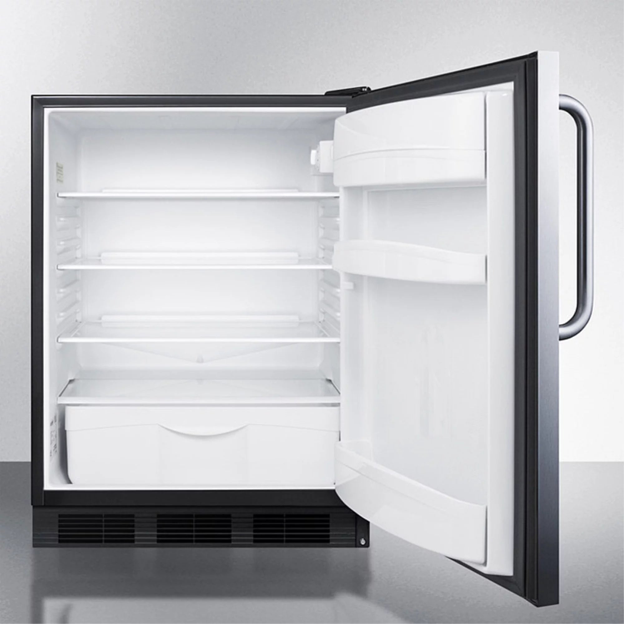 Freestanding all-refrigerator with stainless steel door, auto defrost, black cabinet N2055