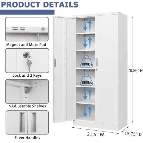 Metal Storage Cabinet with Adjustable Shelves, White M995185