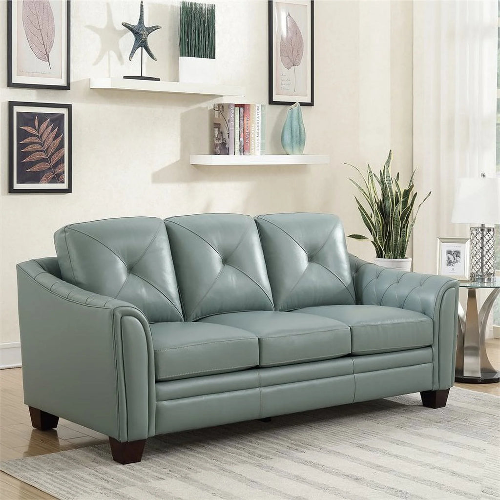 Spa Green Tufted Leather Sofa A958