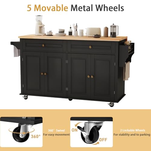 Movable Kitchen Island with Drop Leaf and Power Outlet Y932